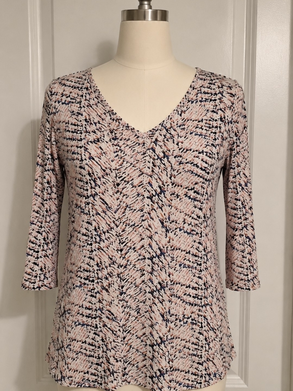 The Limited Abstract Print V-Neck Blouse Top Size Large Pink Blue Orange